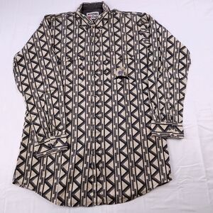 Men's Geometric Black and Browns Shirt Featuring A Big Buck On Pocket